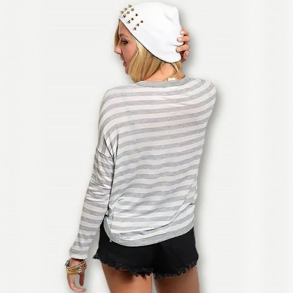 *Clearance* Pretty Good Grey Striped Sweater - Picture 3 of 3